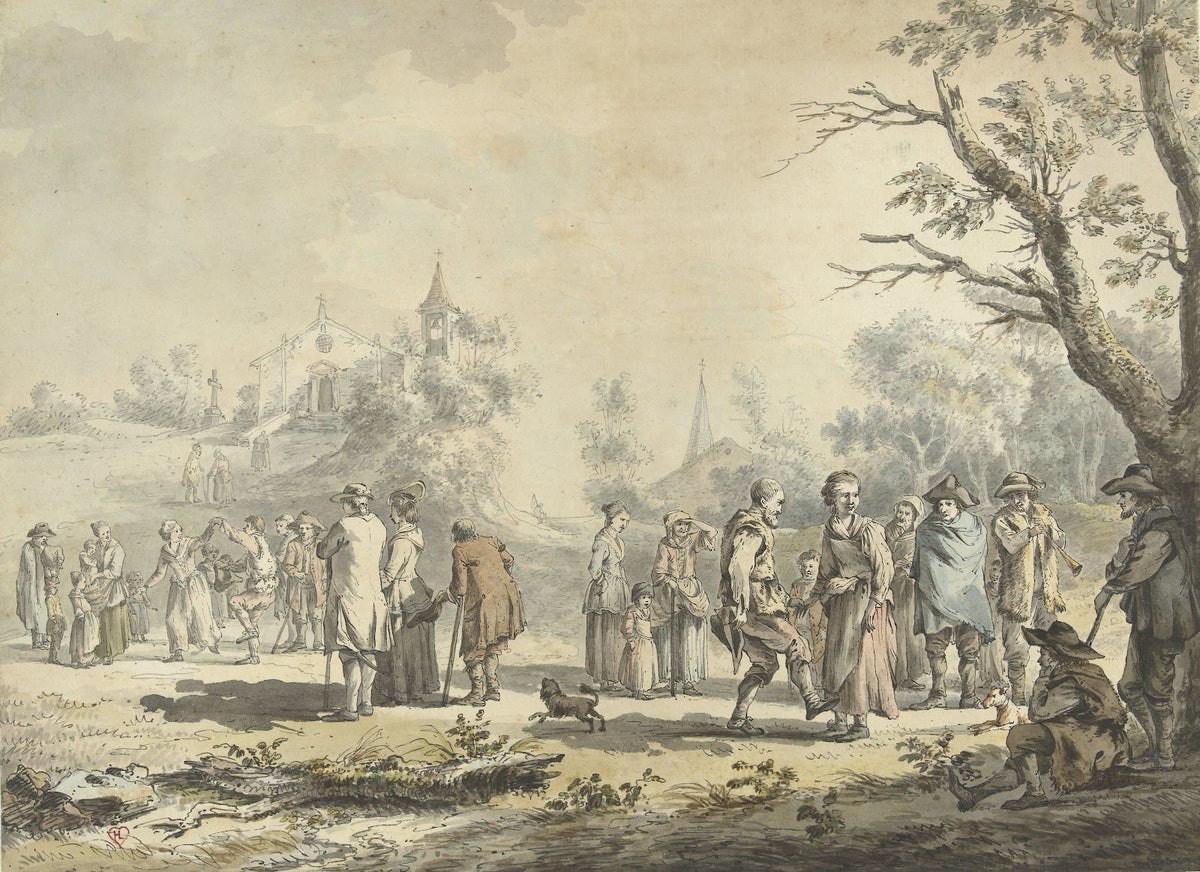 Dansende landlieden en toeschouwers bij een dorp 1746 1810