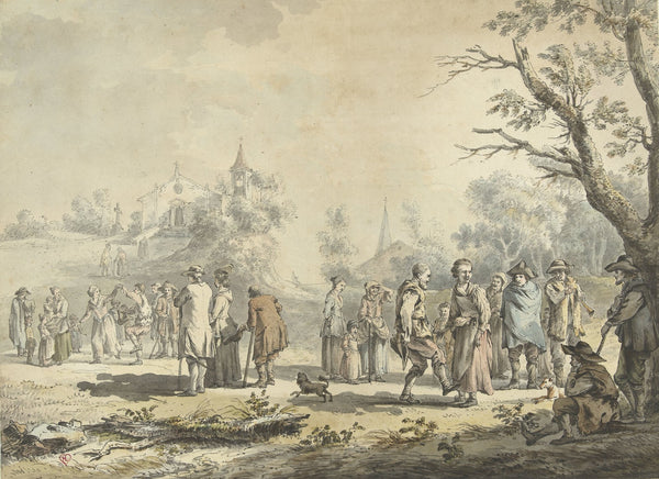 Dansende landlieden en toeschouwers bij een dorp 1746 1810