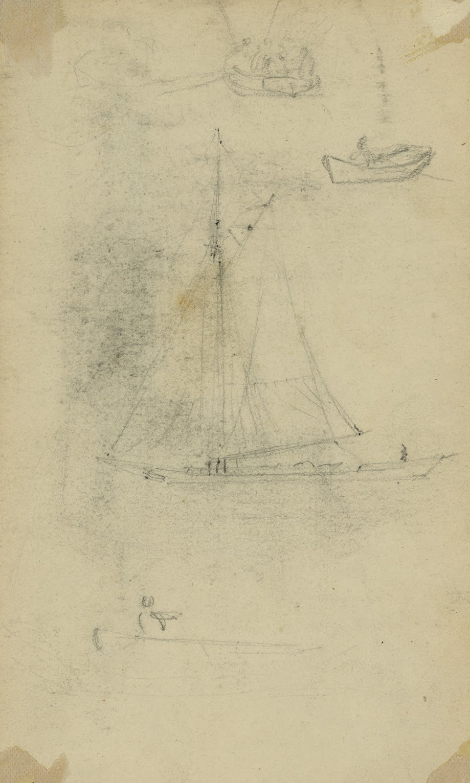 Small sailboat and rowboats 1860 1865