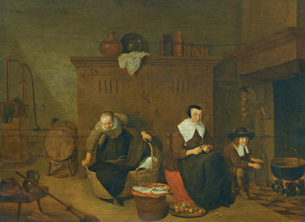 An Interior With a Woman Peeling Turnips
