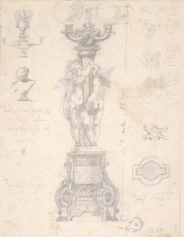 Design for a gas light candelabrum with variants 19th century
