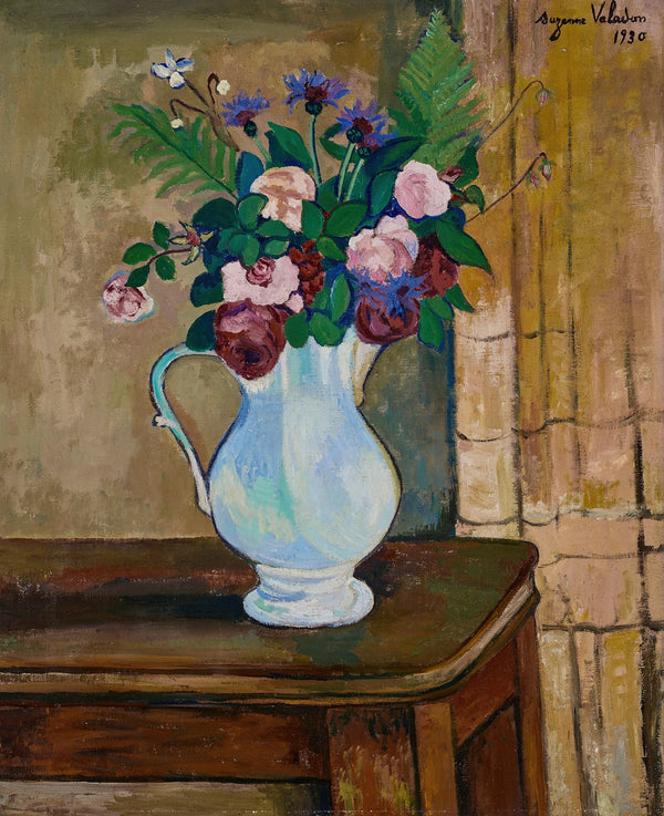 Bouquet de roses bleuets et fougères 1930