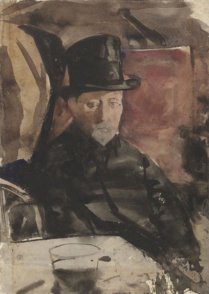 Zittende man met hoge hoed in een café c 1876 c 1924