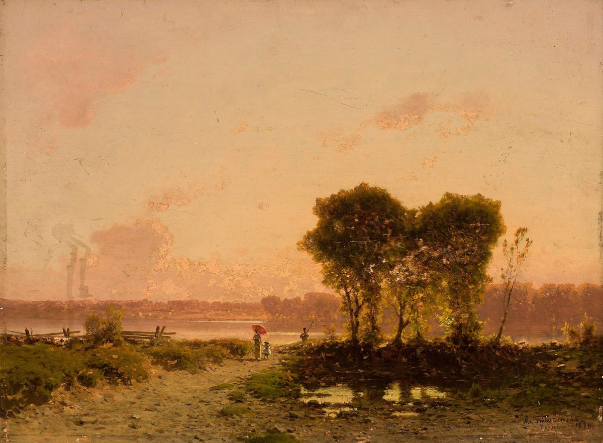 Landscape with a riverat sunset 1886