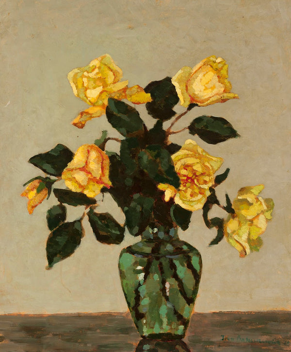 Yellow roses and green flower vase 1934