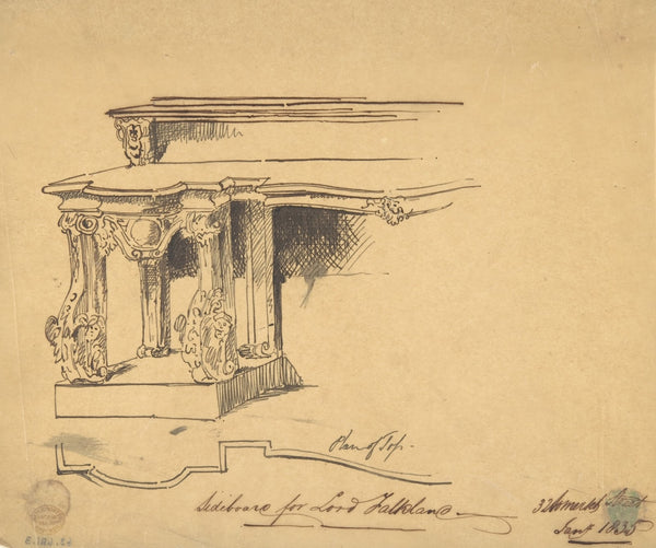 Design for Sideboard for Lord Falklane at Skutterskelfe Yorkshire 1835