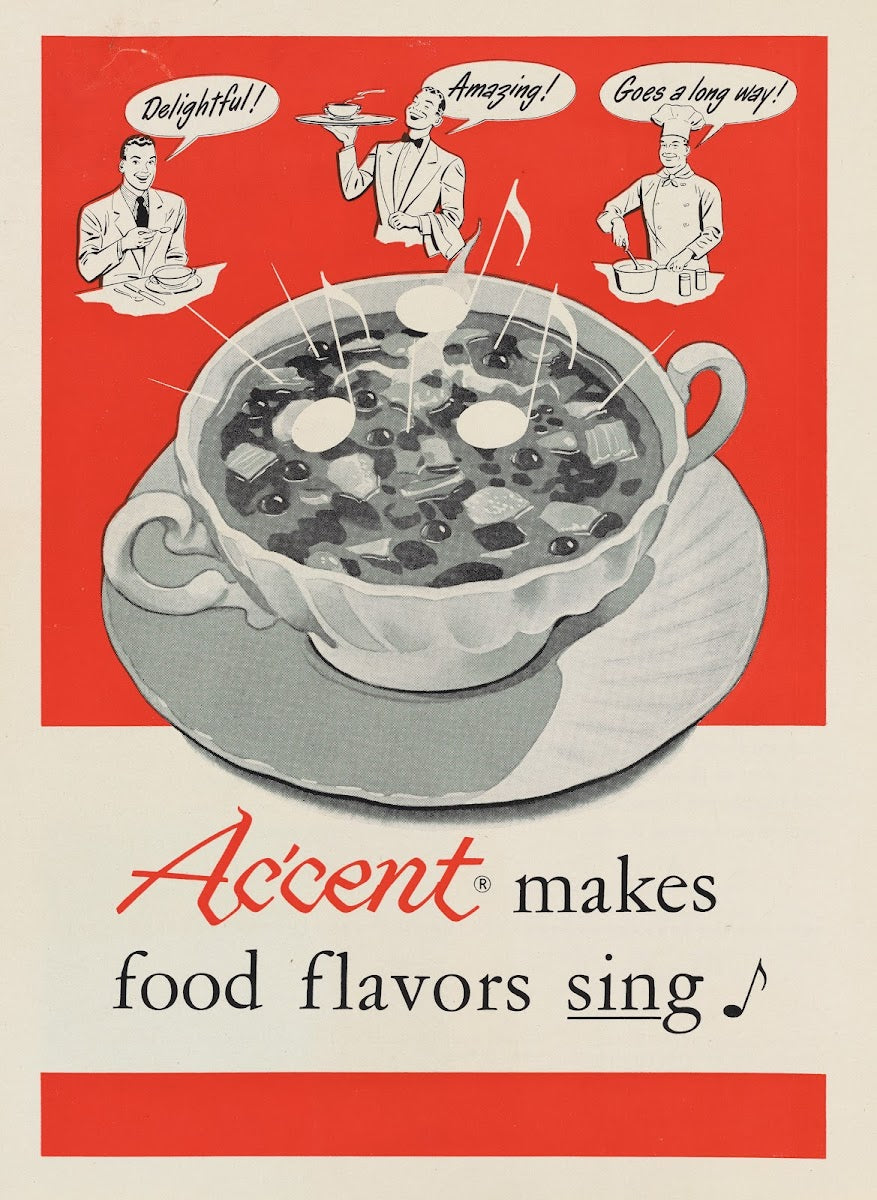 Accent makes food flavors sing 1948 1954