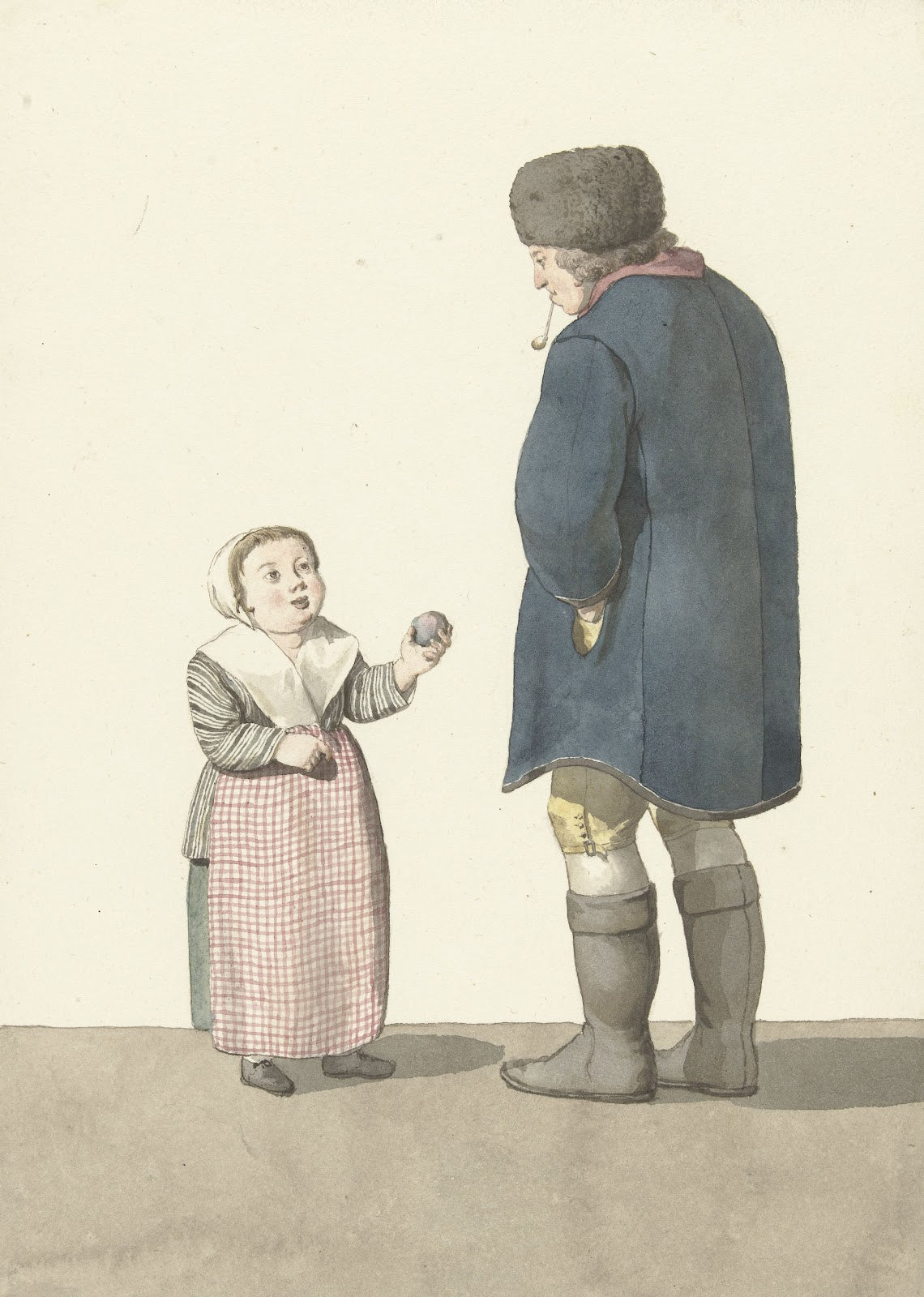 Meisje met bal staand voor een man 1700 1800