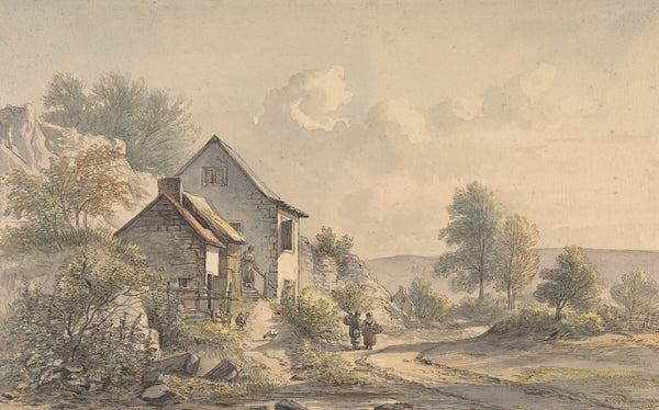 Village Scene with Figures 19th century
