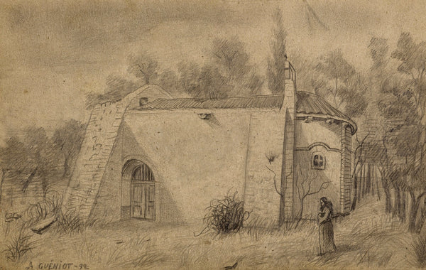 Petite chapelle à Riom en Auvergne avec un moine 1892