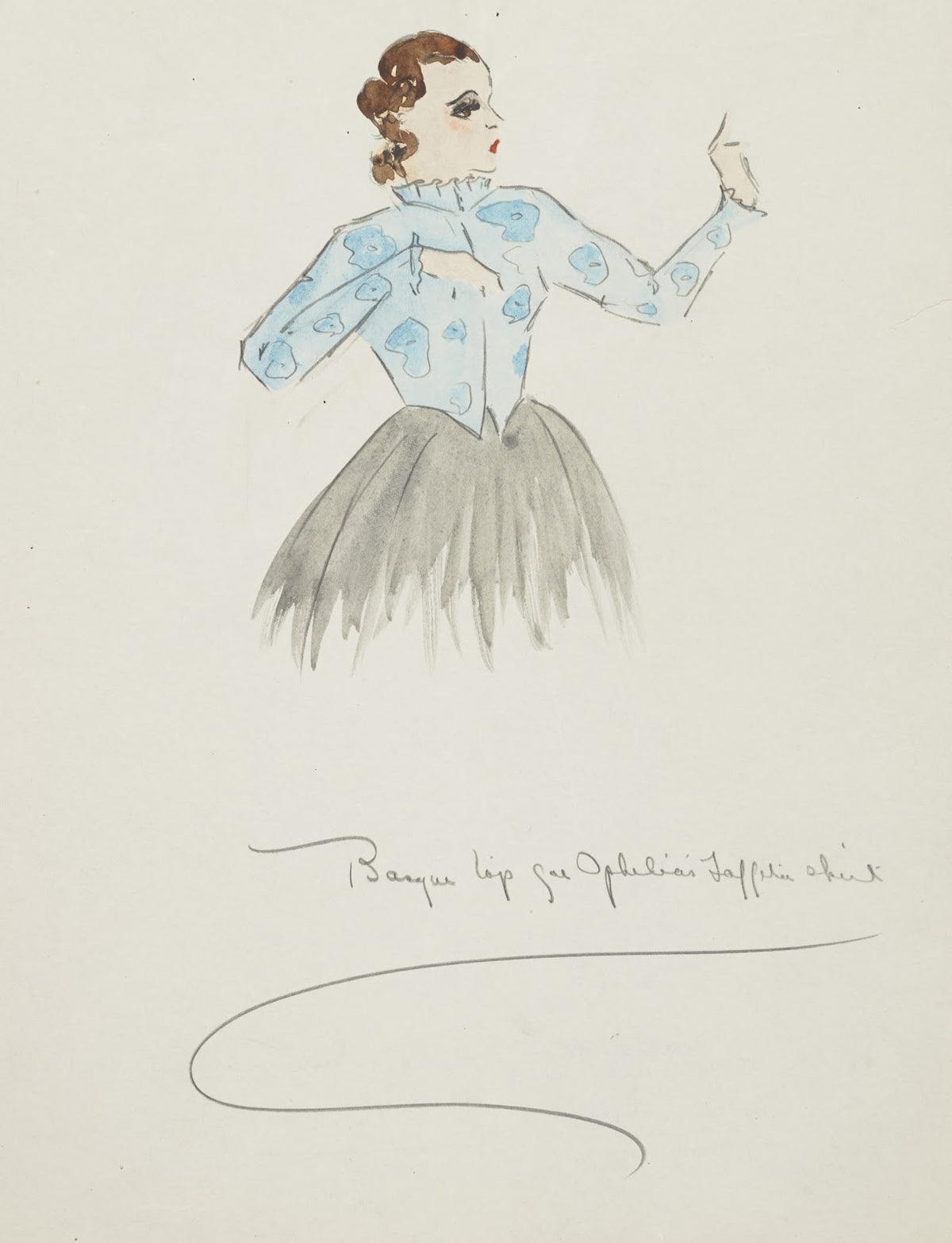 Uncle Toms Cabin Blue flowered blouse with grey skirt 1934 1943