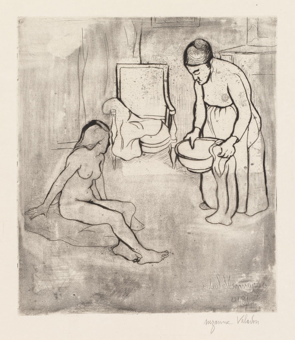 Grandmother with Louise Nude Seated on the Floor 1910