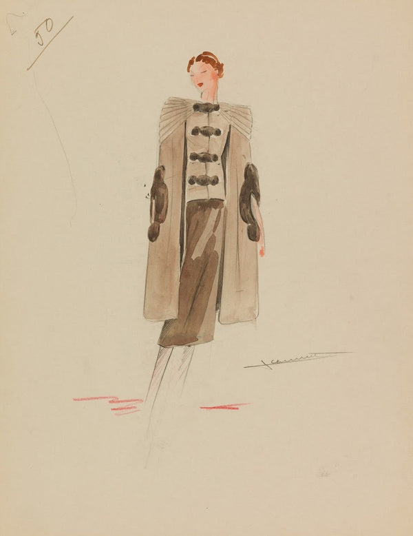 Cape beige à poches bordées de fourrure 1938