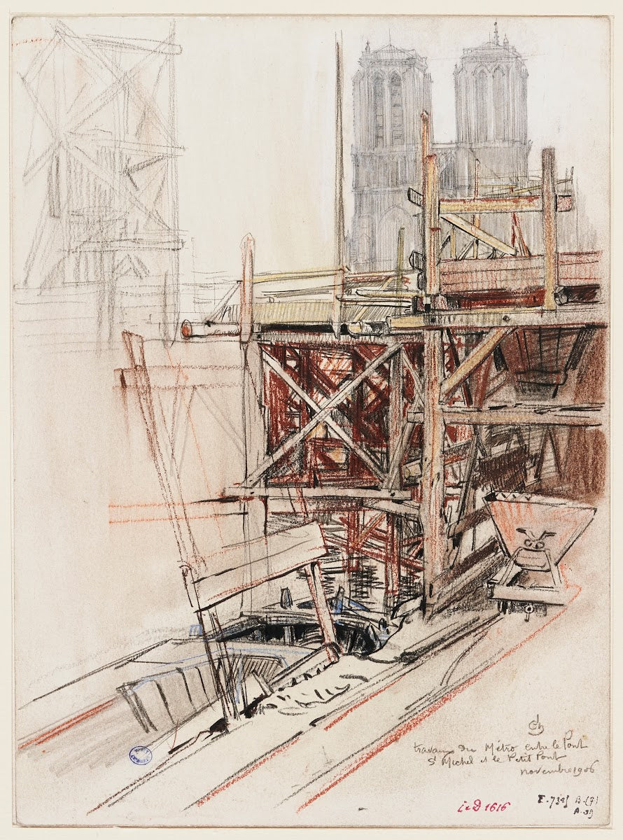 Travaux du métro entre le pont Saint Michel et le Petit Pont 1906