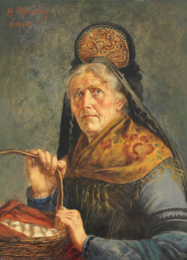 Bäuerin in Festtagstracht mit Korb 1900