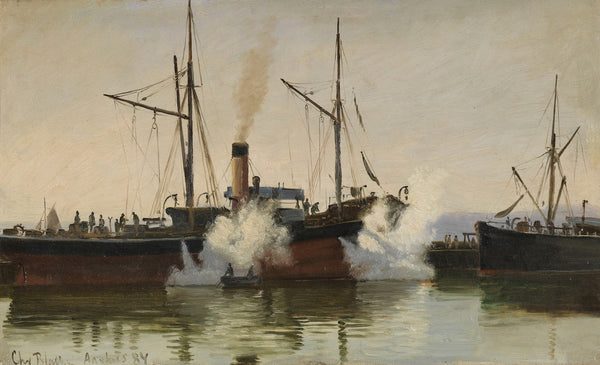 Dampfer im Hafen von Aarhus 1884