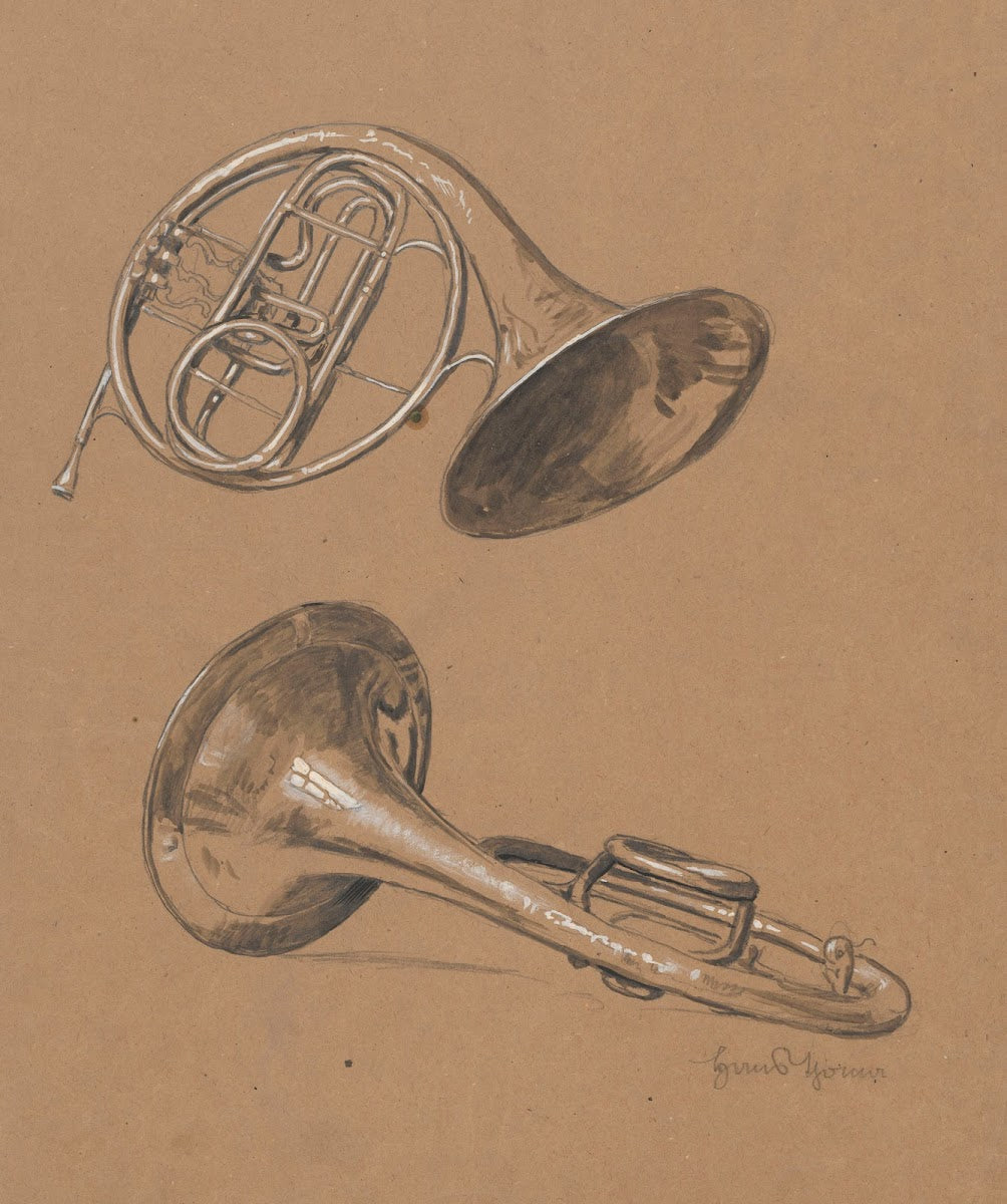 Sketch of two French horns 1885