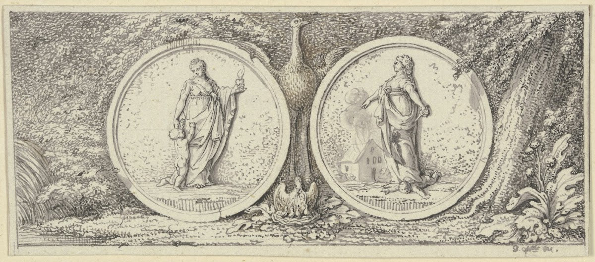 Vignette mit zwei Medaillons Güte und Bosheit ca 1775