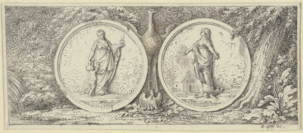 Vignette mit zwei Medaillons Güte und Bosheit ca 1775
