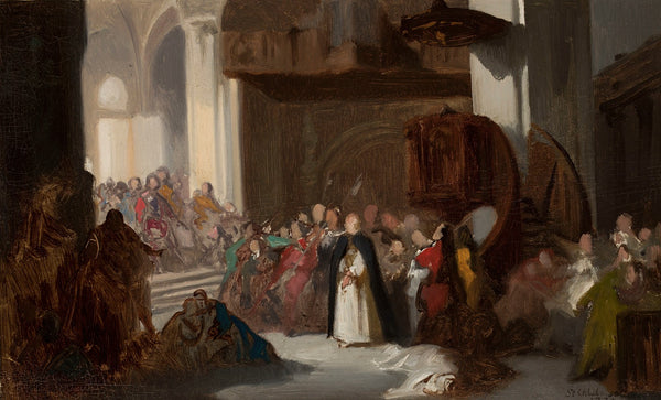 Scene in a church sketch for a historical scene 1872