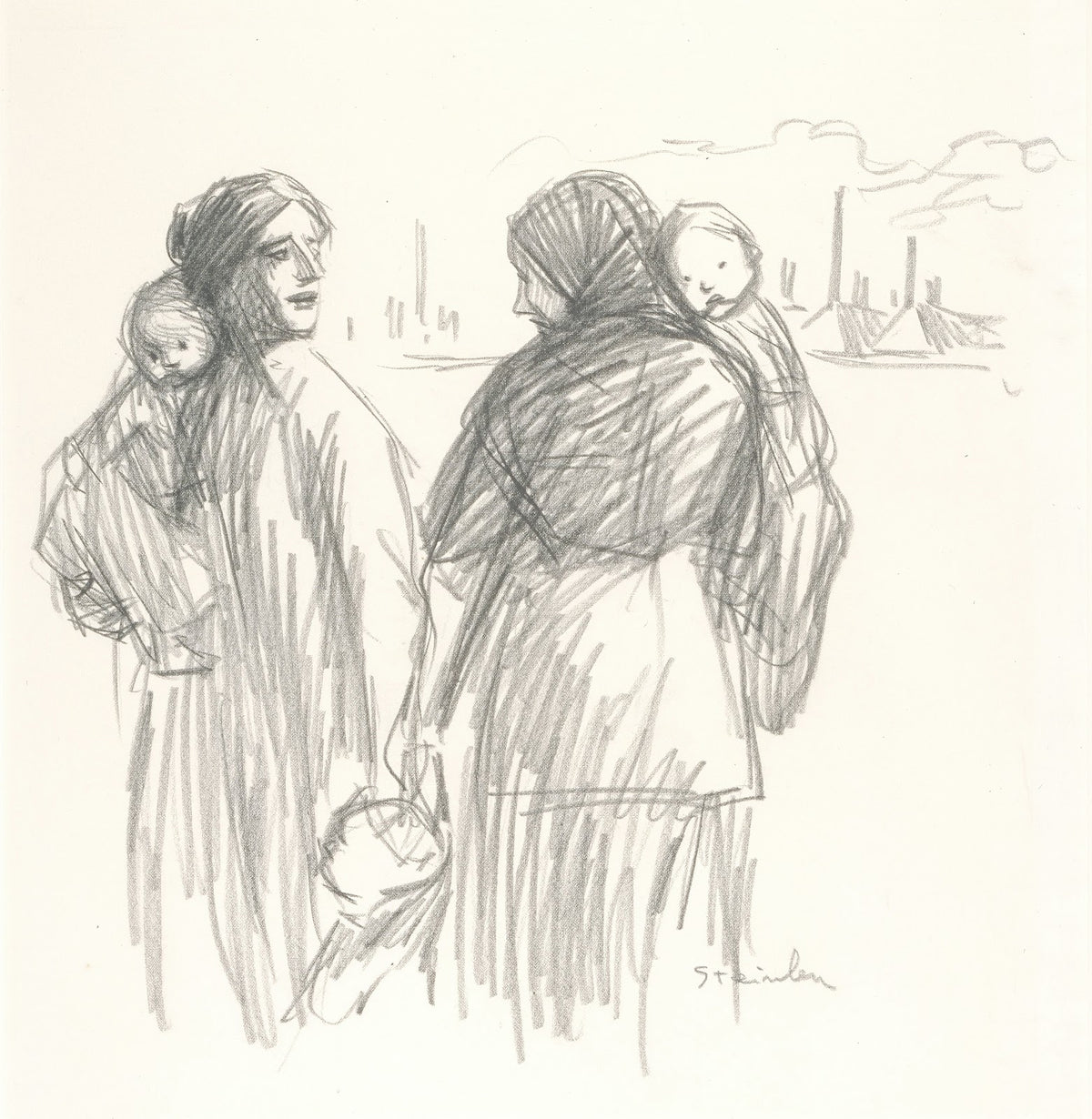 Deux mères et trois enfants Cest la guerre 19th century