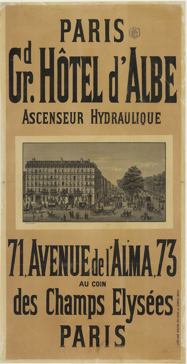 Paris Grand Hôtel dAlbe ascenseur hydraulique 1875
