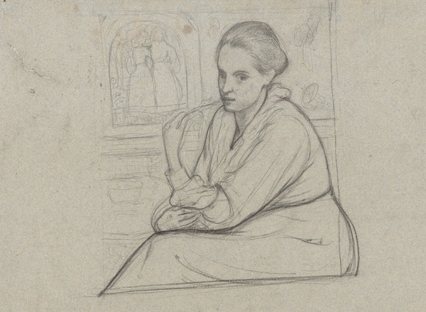 Portret van Henriëtte Roland Holst van der Schalk zittend bij een voorstelling m