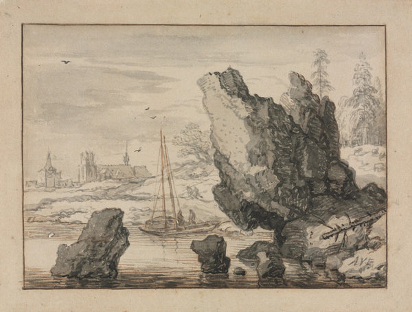 A Rocky Cove with Fishing Boats late 1650s
