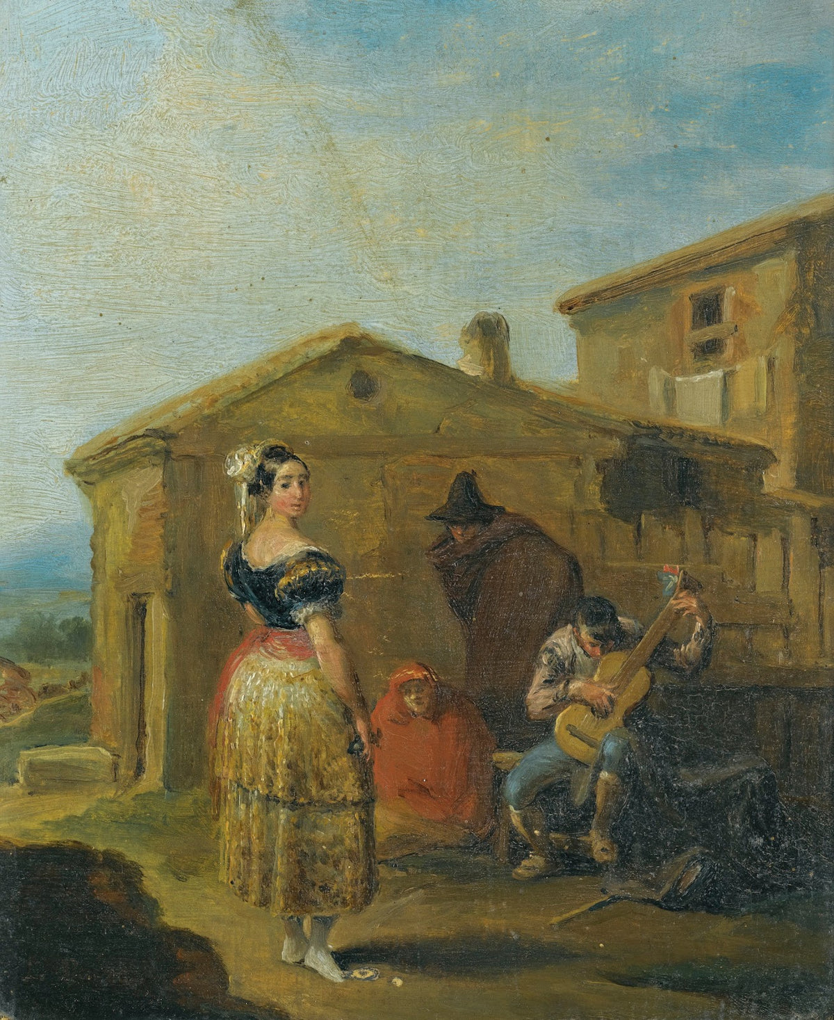 A Woman Standing Before A Musical Group