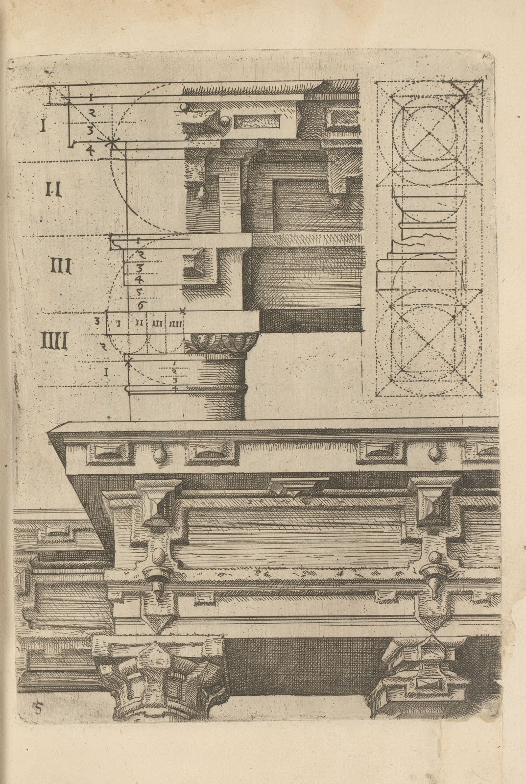 Proportions of a Tuscan order capital and a detail of a capital 1593 1595