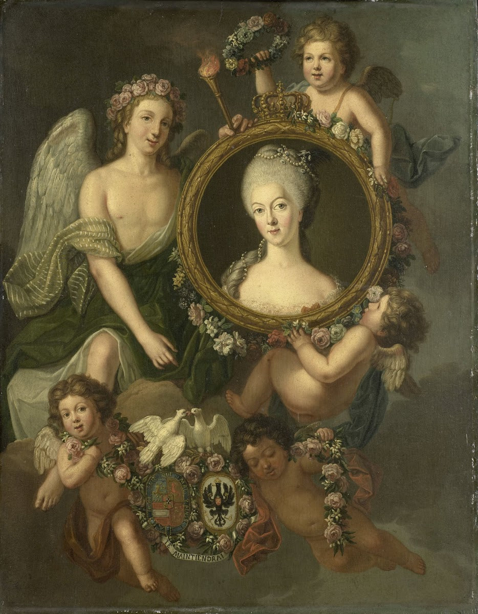 Portrait of Wilhelmina of Prussia in a medallion with allusions to her marriage