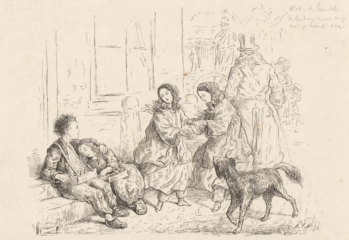 Vrouwen geven arme mensen een aalmoes 1832 1897