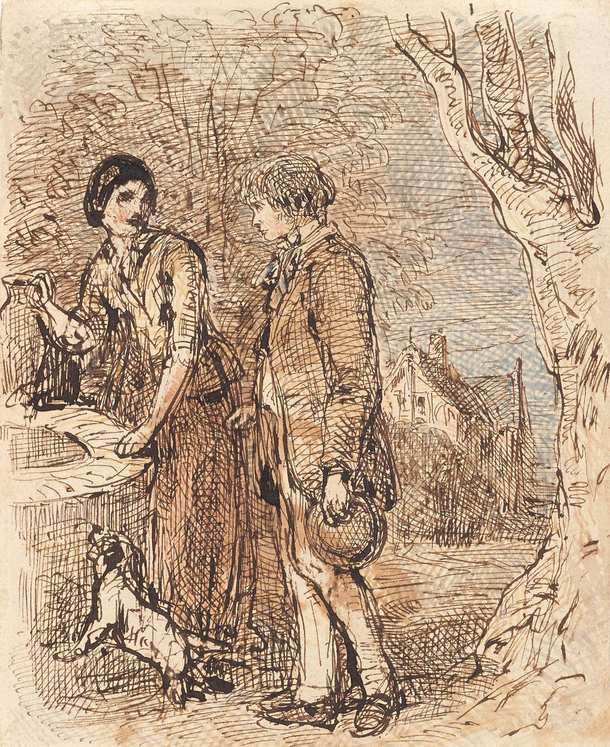 Man and woman at well