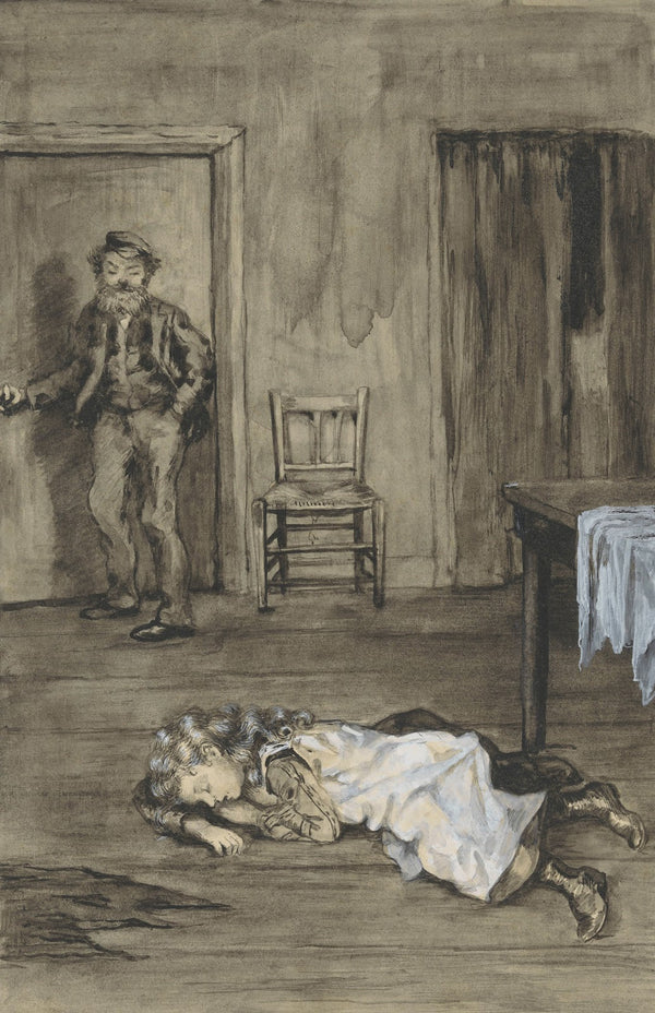 Slapend meisje op een vloer 1905