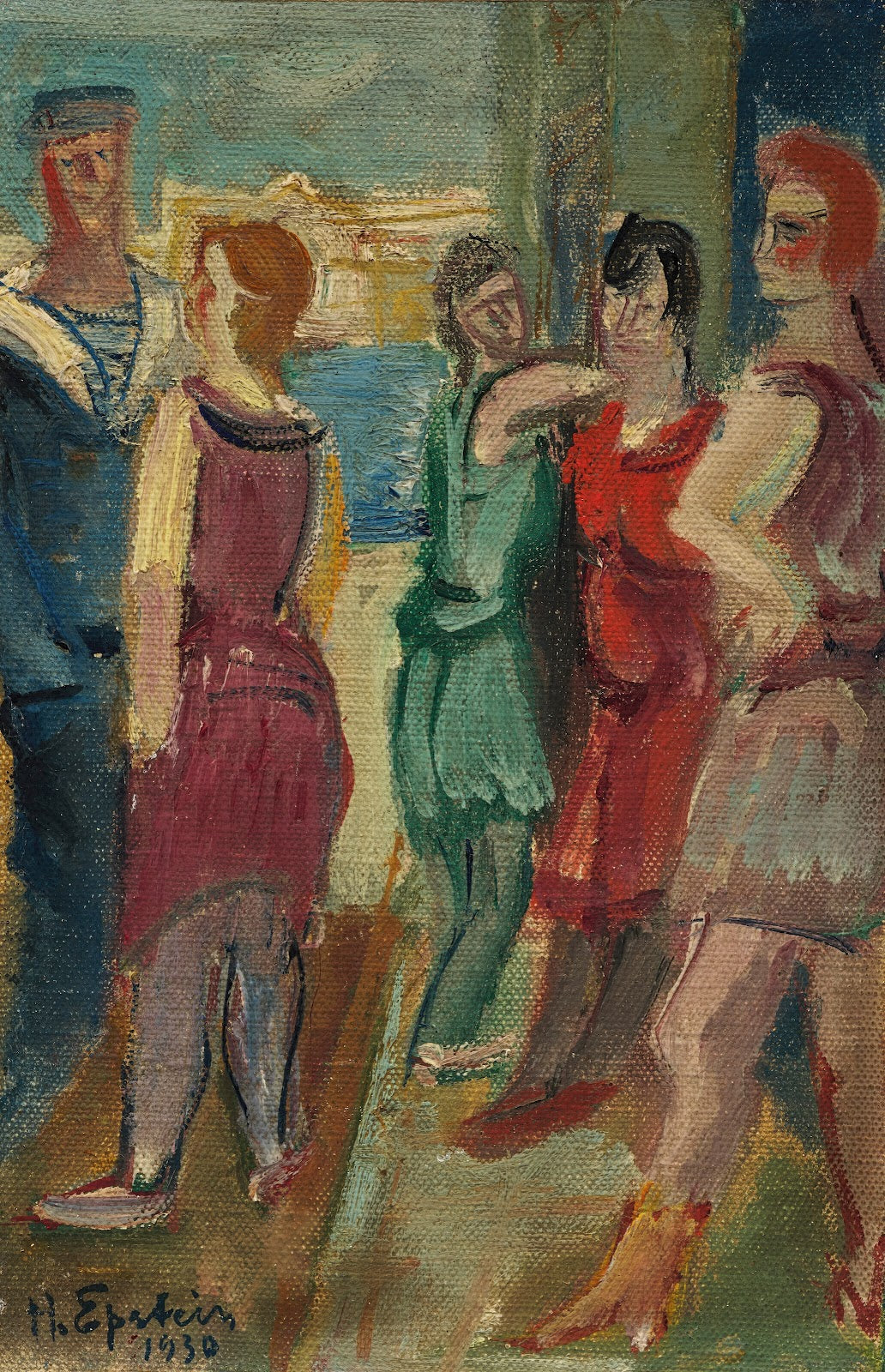 Femmes et marins sur le port 1930