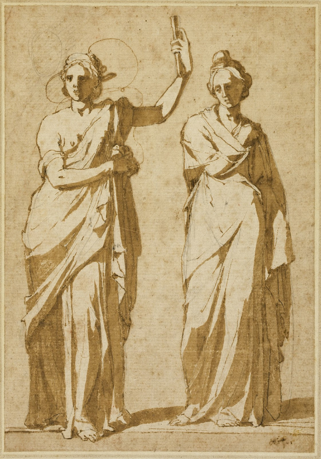 Two Standing Female Figures Studies after Classical Statuary 1580 84