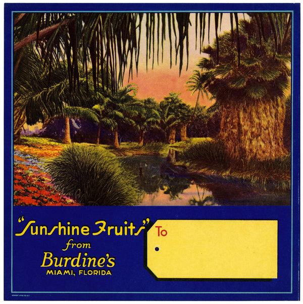 Gift Box Label for Sunshine Fruits from Burdines 1930