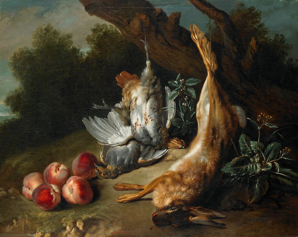Still Life with Dead Game and Peaches in a Landscape 1727