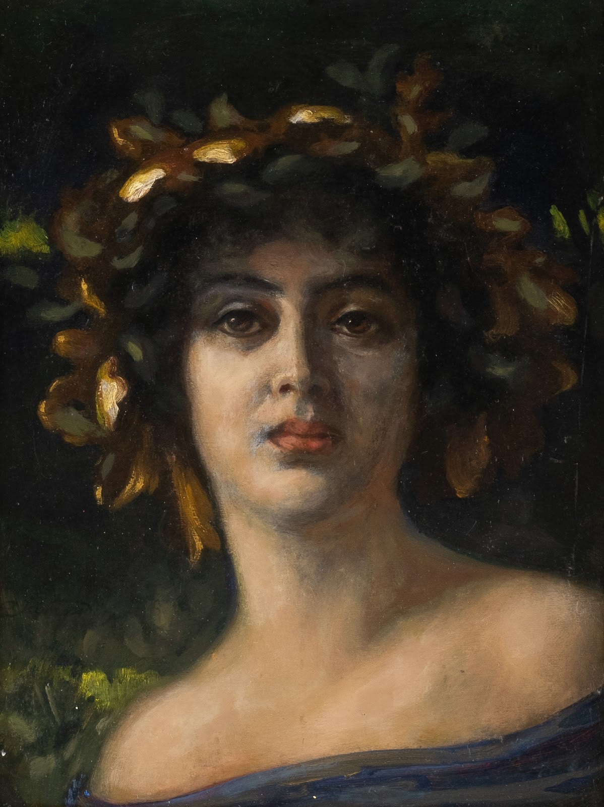 Lady with wreath of oak leaves