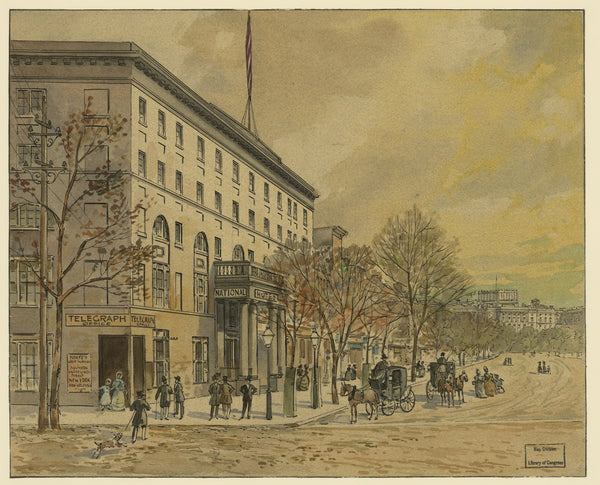 View of Washington looking down Pennsylvania Ave toward unfinished Capitol Natio
