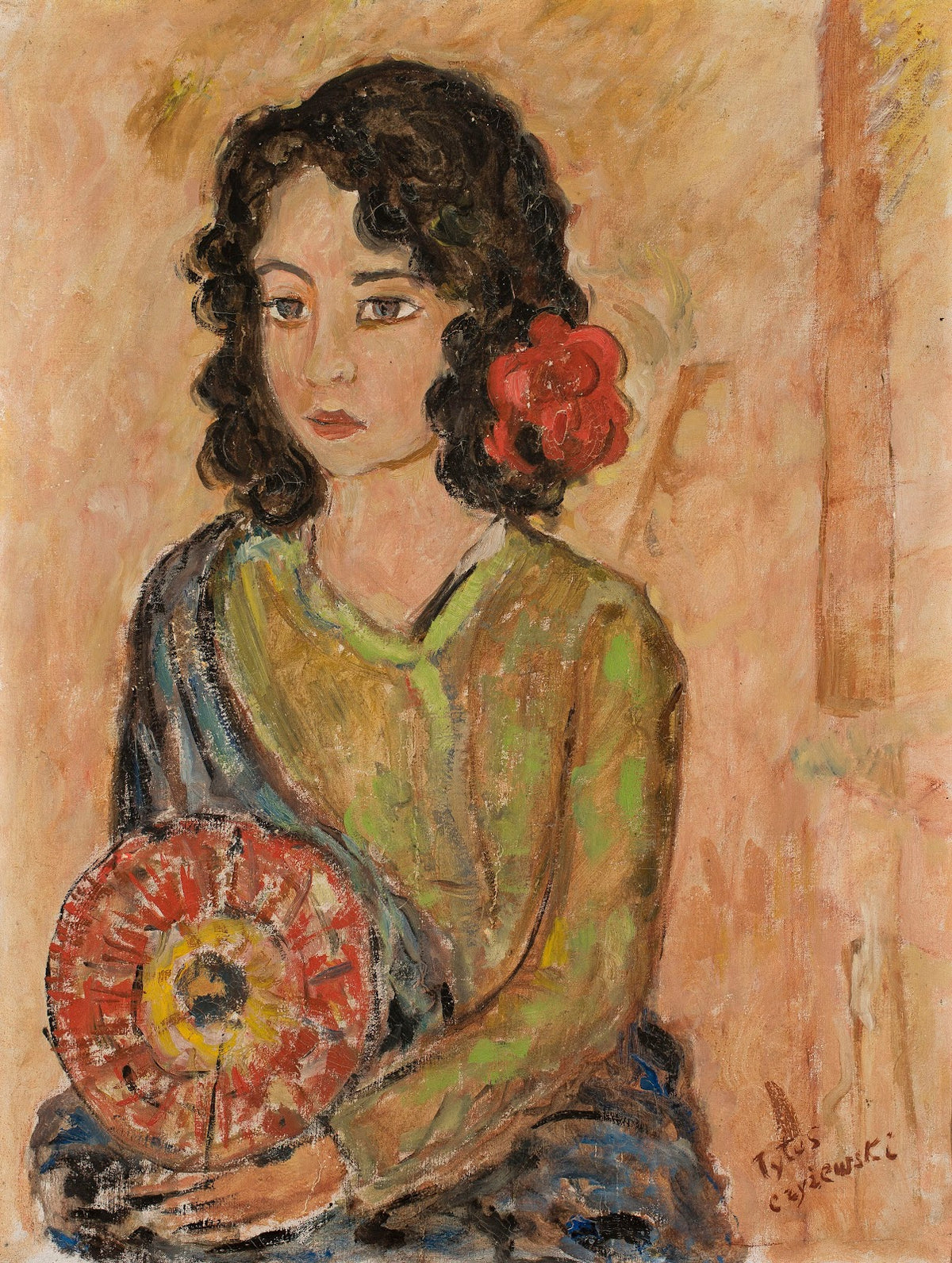 Portrait of a girl with a fan before 1939