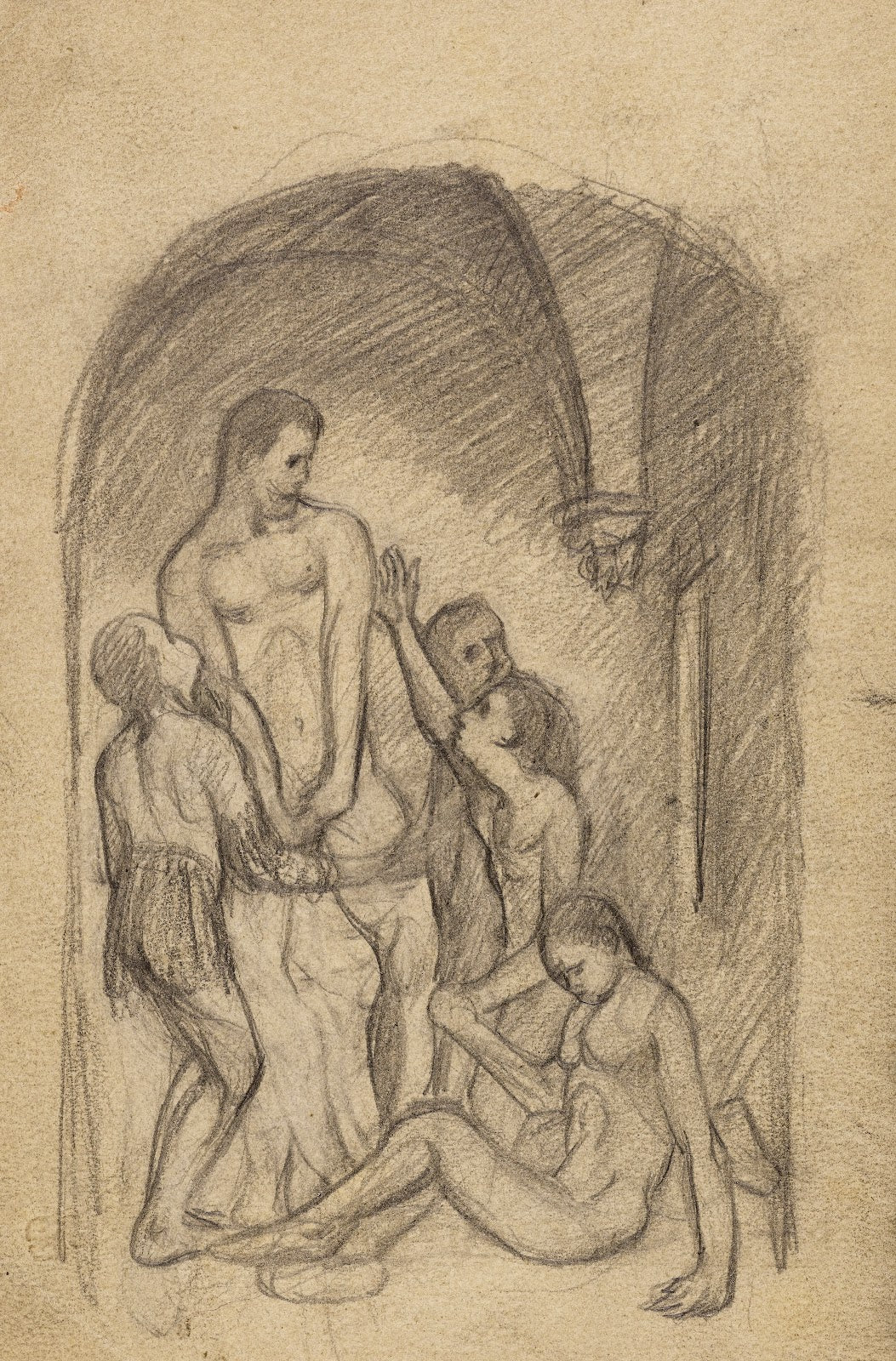 Cinq personnages nus sous une voûte Ugolin