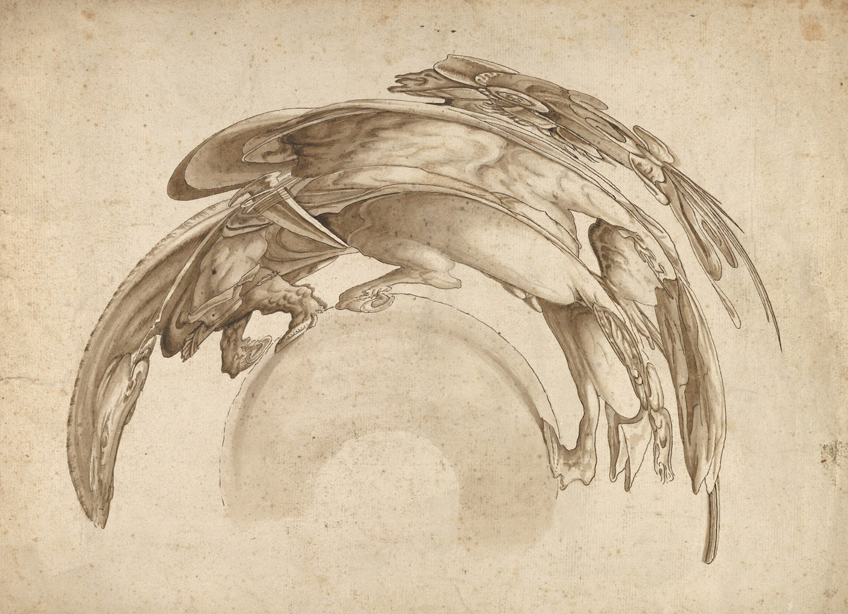 Soldier on Horseback in Catoptric Anamorphosis after Hendrick Goltzius ca 162040