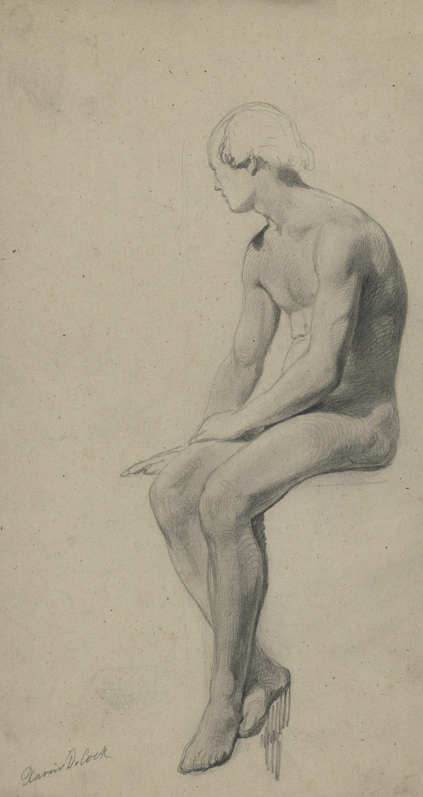Academic nude of a seated man 19th century