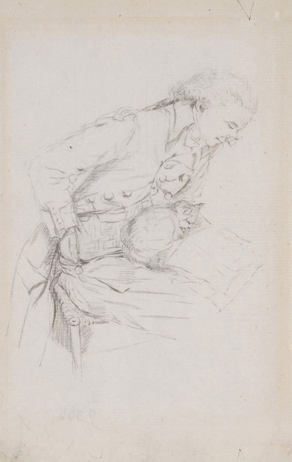 Study of a seated man reading with a cat on his lap