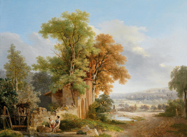 Wäscherinnen vor weiter Landschaft