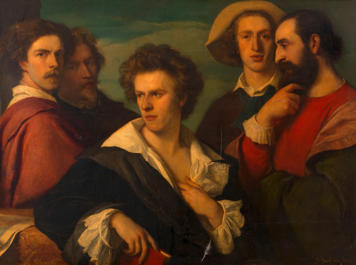 Gruppenbildnis von fünf Freunden Gustav Gaul Karl Ferdinand Konradi Josef Lewins