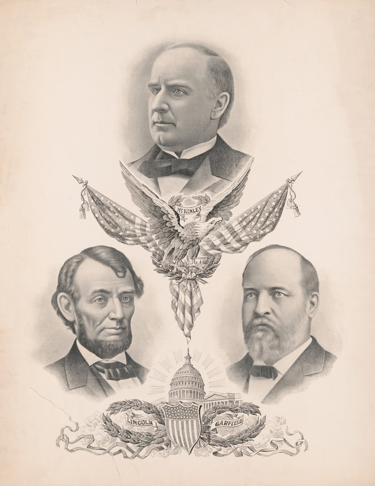 Portraits of McKinley Lincoln and Garfield 1902