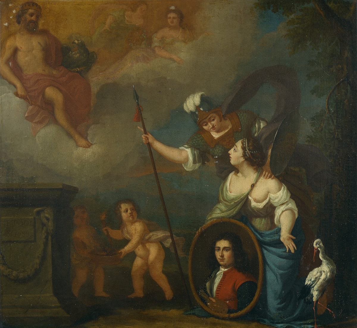 Allegorische voorstelling met zelfportret in wezenkleding 1688