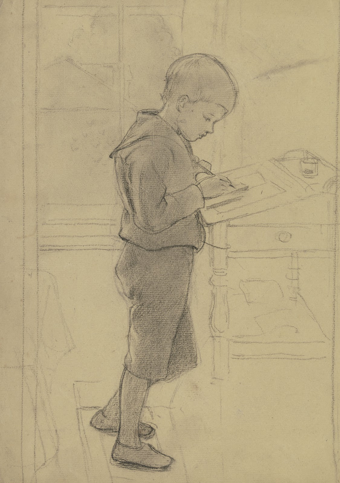 Victor Scholderer am Schreibpult stehend 1887